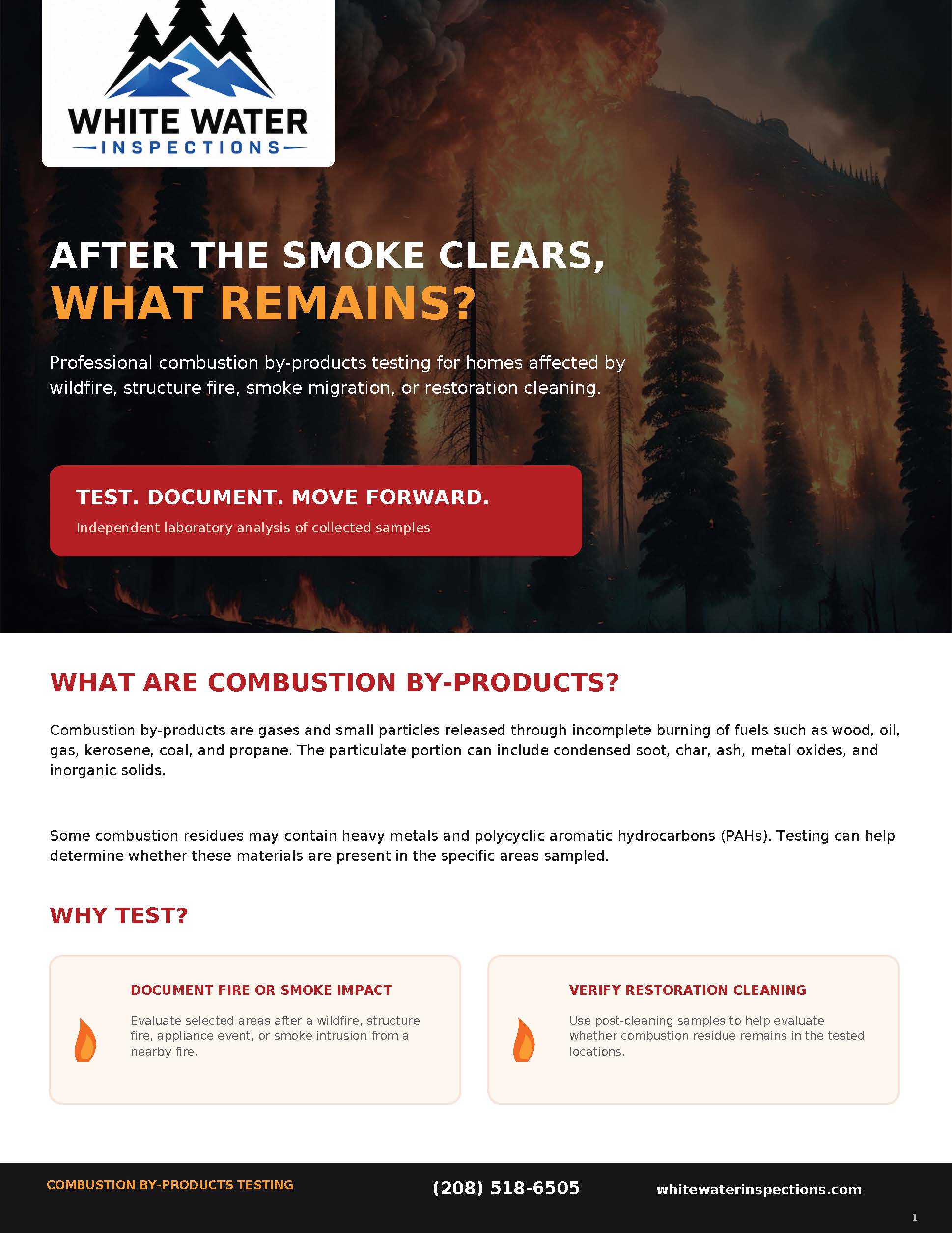 Wildfire smoke and flames used for combustion by-products testing service page
